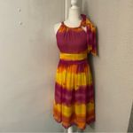 EXPRESS Silk Sunburst Tie Dye Shoulder Dress 4 Dopamine Rainbowcore Barbie Boho Photo 2