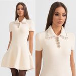 Sierra Darien Elegant Ivory Soft Knit Mini Dress with Crystal Embellished Collar White Size undefined Photo 4