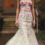 Mac Duggal   20652 Beige Strapless Bustier Floral Embroidered Mermaid Gown Photo 0