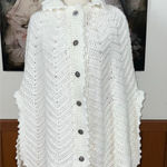 Darling Vintage 1970s White Knit Sweater Cape! Size L Photo 0