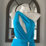 Halston Heritage Halston Ivanna Gathered Asymmetric Cut-Out Gown, Aqua/Blue Size 4 New w/Tag Photo 12