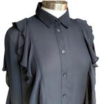 Who What Wear Ruffle Button Down Shirt Top Black XS Photo 1
