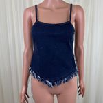 Y2K Clothes Compact Frayed Hem Spaghetti Strap Denim Jeans Top Size Medium Blue Photo 3