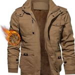 Men's Winter Jacket Cotton Military Jackets Fleece Lined Thick Work Coats Warm Cargo Jackets with Hooded Photo 0