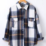 SheIn  Curve Plus Plaid Print Pocket Front Drop Shoulder Shirt Photo 6