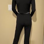 Knit Two Pieces Set Crop Top Mock Neck Blouse High Waist Flare Pants High Rise Trousers Slim Fit Set Long Sleeve Black Photo 4