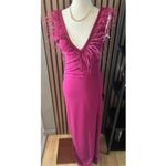 Lulus  NWT  Flair Berry Pink Feather Sleeveless Maxi Dress with slit sexy Photo 2