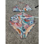 J. Crew scribble floral print cutout one piece swimsuit multi color O rings 12 White Photo 5