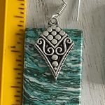 Green casilica marble silver ornate drop pierced earrings Photo 4