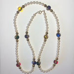 Vintage Faux Pearl Red Green Purple Blue Cabochon Beaded Boho Necklace White Photo 1