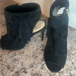Vince Camuto Black Suede Peep-Toe Booties Photo 1