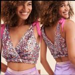 Free People Big Night Sequin Crop Top S Confetti in Pink Sparkle Barbie Surplice Photo 1
