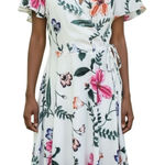 EXPRESS Swing A-line Wrap Dress Floral Mini Flutter Sleeves NWT $60 Size 00 Photo 0