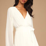 Lulus NWT  Embrace Your Beauty Ivory Pleated Long Sleeve Skort Romper Party Sz XS Photo 0