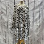 Loft White with Black Hearts Long Sleeve Flounce Dress Size Large Photo 2