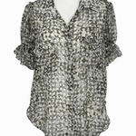 MISA Los Angeles  Blouse Size Small‎ Green Floral Sheer Ruffle Sleeve Button Top Photo 0