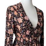 Billabong New Blouson Dress Deep V-neck Long Sleeve Black Floral Women’s Size M Photo 6