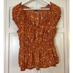 Old Navy  orange floral puff sleeve smocked top size M Photo 3