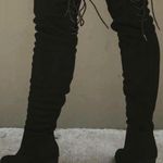 American Threads Black Suede Knee High Boots Photo 0