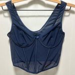 Navy Blue Sheer Corset Bustier Top Sz S Boning Layering Photo 0