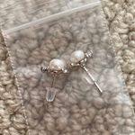 Real Freshwater Pearl Stud Post Earrings with CZ Gems White Photo 1