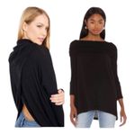 Free People Juicy Tunic Top Long Sleeve Black Waffle Knit Split Open Back Small Photo 13