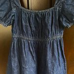 J.Crew EUC  Linen Blend Denim Square Neck Puff Sleeve Dress Size 00 Photo 5