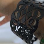 Vintage Wide Black Metal Bracelet with Jeweled Orchid Flower Purple Photo 7