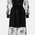 LICHI Whimsical Goth Formal Lace Beaded Long Sleeve Black Dress Size XS Photo 0