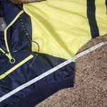New Look  Sport Windbreaker Jacket Size L Blue Yellow Cropped Full Zip Pocket Photo 3