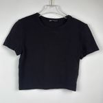 ZARA  Women’s Black Solid Short Sleeve Crew Neck Cropped T-shirt Size Large Photo 0