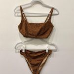 Fendi X Skims Logo Print Bikini Set; Bralette Top & Bikini Bottom Brown Womens L Size L Photo 0