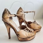 House of Harlow 1969 Laina Platform Pump Heels Natural Snakeskin Shoe Sz 7/eur37 Tan Photo 1