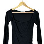 Joah Brown Joah Ribbed Square Neck Long Sleeve Top Womens S/M Black Minimalist Clean Girl Photo 2