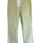 ZARA NWT  FLORAL BLOGGERS FAV NEON GREEN AND PINK FRAYED HEM JEANS Photo 2