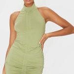Pretty Little Thing Green Ruched Halter Dress Photo 0