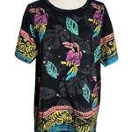 Vintage Hand Painted T Shirt Colorful Tropical Bird Large Black Short Sleeve Photo 0