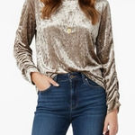 MELLODAY Crushed Velvet Top Womens S Taupe Long Sleeve Ruched Whimsigoth Soft Photo 0