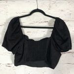 House of Harlow 1960 Black Linen Blend Puff Sleeve Crop Top Size 8 Square Neck Photo 1