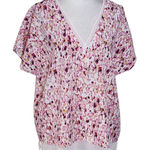  Short Sleeve Pink Print Blouse Size Medium DKNY White and Pink Top Photo 0