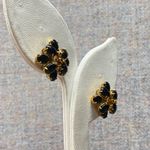 Elegant Gold Tone Black Flower Cluster Stud Earrings Pierced Ears Goth Witchy Photo 4