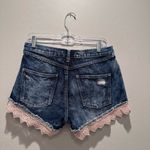 Free People Denim Mini Shorts Lace Crochet Trim Distressed Size 27 Boho Girly Photo 1