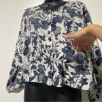 Flax  Floral Blue White Linen Button Down Jacket Shirt Size XS Photo 2