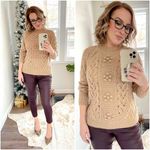 J.Crew Brown Alpaca Wool Blend Cable Knit Pointelle Popcorn Flowers Sweater Photo 1