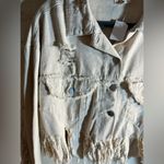 POL  NWT fringe denim jacket, cream colored, distressed, small but oversized Photo 5
