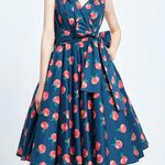 Miss Lulo Peach Sleeveless Fit and Flare Dress V Neck Tie Waist Retro Pin Up Photo 0