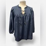 Nautica Women's Navy Lace-Up Pintuck Blouse Photo 1