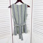 Kasper Linen Striped Tie Waist Sleeveless Tank Top Shirt Green Blue 8 Photo 9