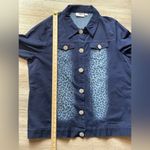 Quacker Factory  Denim Jacket 1X Blue Leopard Print Rhinestone Buttons Photo 6
