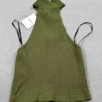 Forever 21 NWT  Sweater Top L Women Halter Ribbed Knit Olive Green Backless Party Photo 0